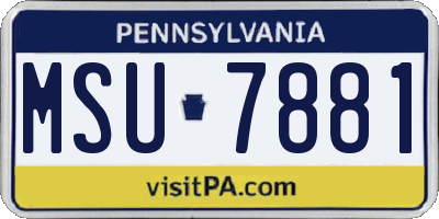 PA license plate MSU7881