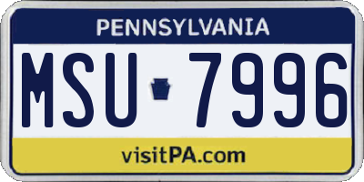 PA license plate MSU7996