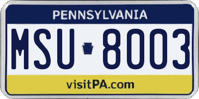 PA license plate MSU8003