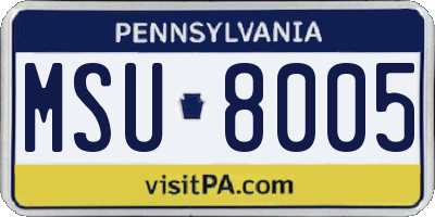 PA license plate MSU8005