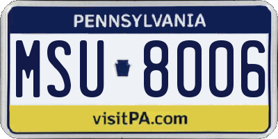 PA license plate MSU8006