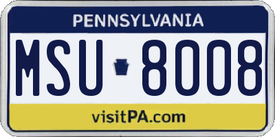 PA license plate MSU8008