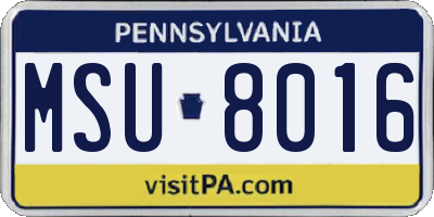 PA license plate MSU8016