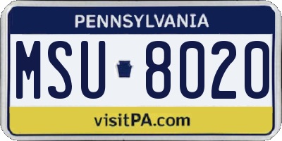 PA license plate MSU8020