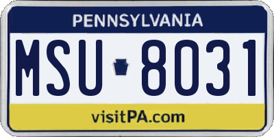 PA license plate MSU8031