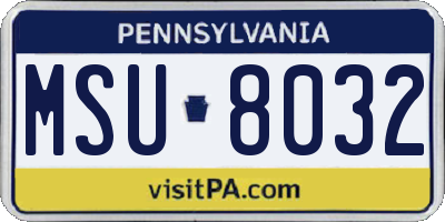 PA license plate MSU8032