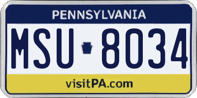 PA license plate MSU8034