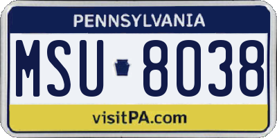 PA license plate MSU8038