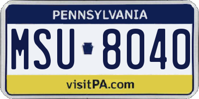 PA license plate MSU8040
