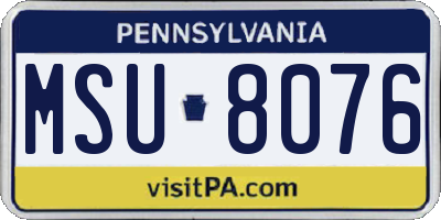 PA license plate MSU8076