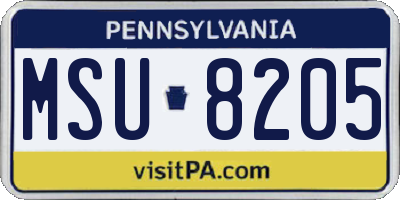 PA license plate MSU8205