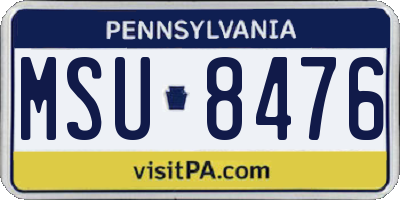 PA license plate MSU8476