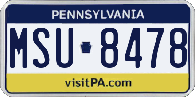 PA license plate MSU8478