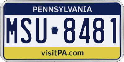 PA license plate MSU8481