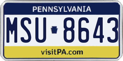 PA license plate MSU8643