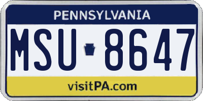 PA license plate MSU8647