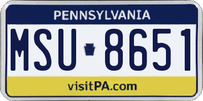 PA license plate MSU8651