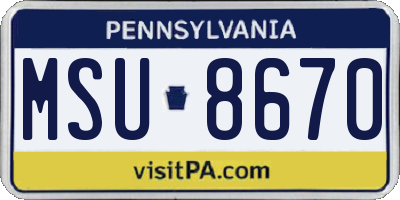 PA license plate MSU8670