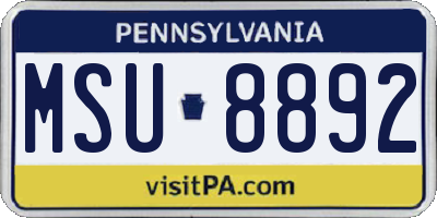PA license plate MSU8892
