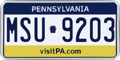 PA license plate MSU9203