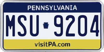 PA license plate MSU9204