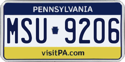 PA license plate MSU9206
