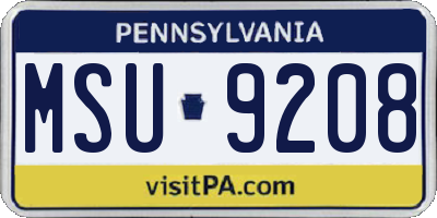 PA license plate MSU9208