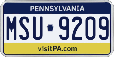 PA license plate MSU9209