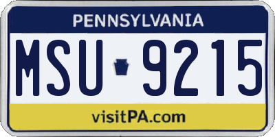 PA license plate MSU9215