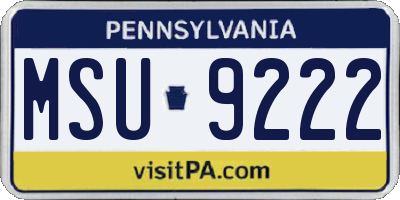 PA license plate MSU9222