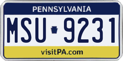 PA license plate MSU9231