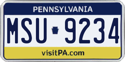 PA license plate MSU9234