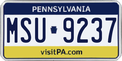 PA license plate MSU9237