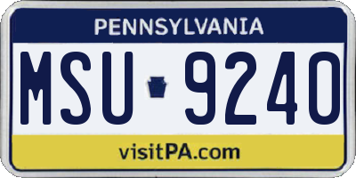 PA license plate MSU9240