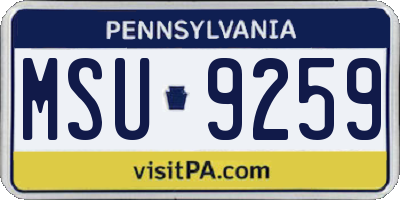 PA license plate MSU9259