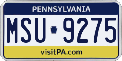 PA license plate MSU9275