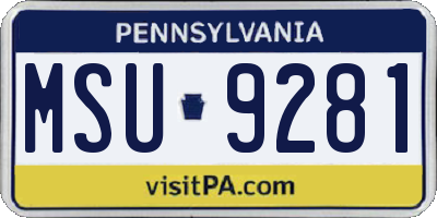 PA license plate MSU9281