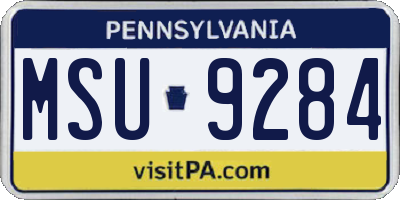 PA license plate MSU9284