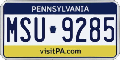 PA license plate MSU9285