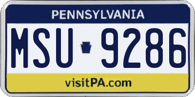 PA license plate MSU9286