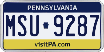 PA license plate MSU9287