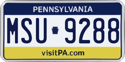 PA license plate MSU9288