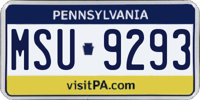 PA license plate MSU9293