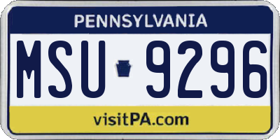 PA license plate MSU9296