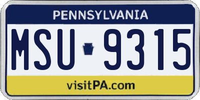 PA license plate MSU9315