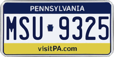 PA license plate MSU9325