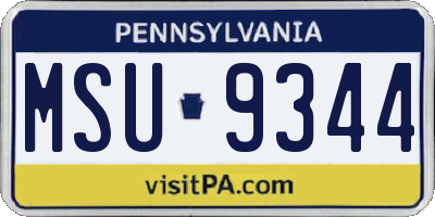 PA license plate MSU9344