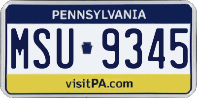 PA license plate MSU9345