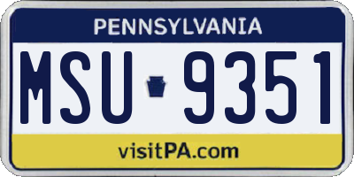 PA license plate MSU9351