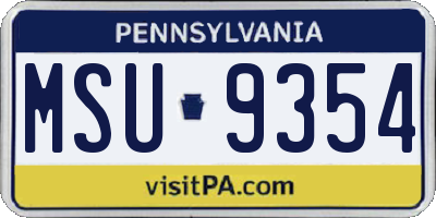 PA license plate MSU9354